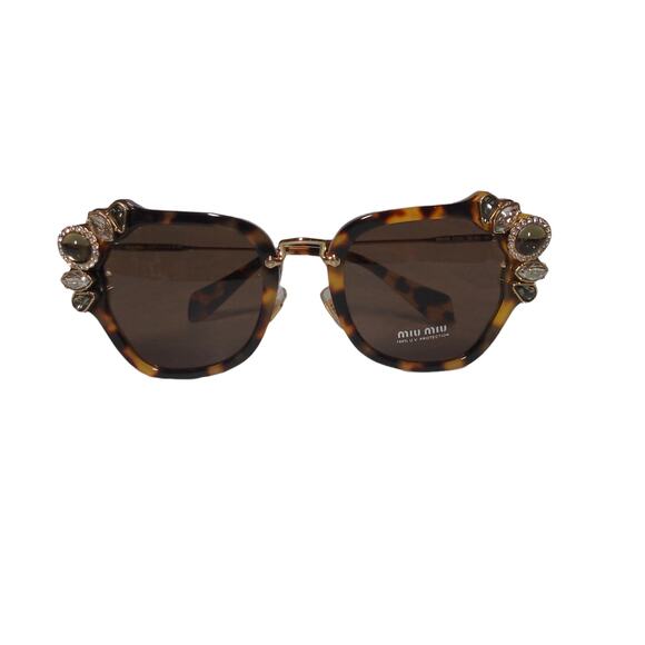 Miu Miu Light Havana Brown Sunglasses Jeweled Cat Eye 100% UV Protection - Picture 1 of 11